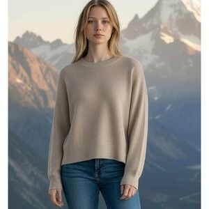 COMMENSE Sweater Small Beige Knit Crew Neck Long Sleeve Pullover Oversized